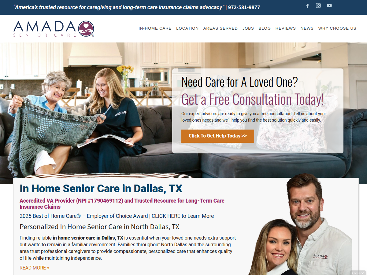Amada Senior Care  Dallas website screenshot