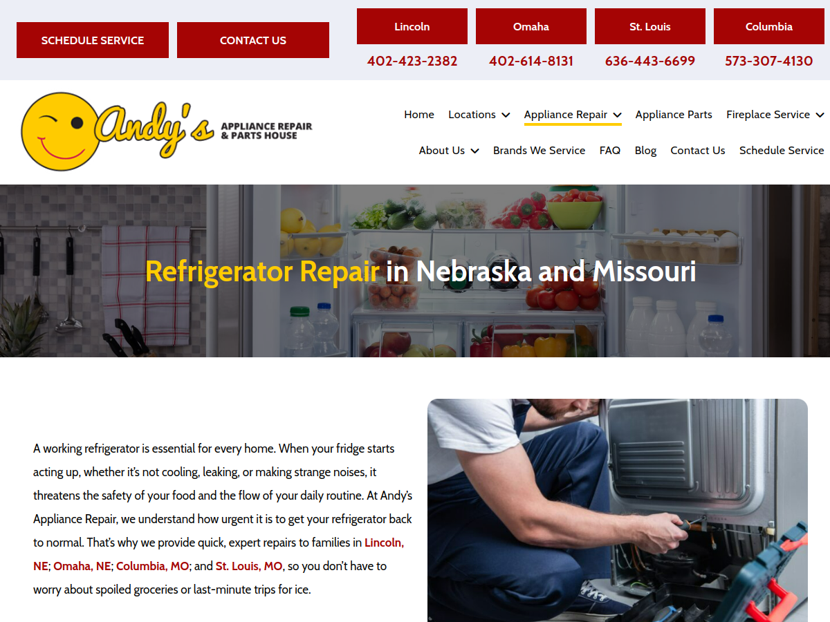 Andy's Appliance Repair website screenshot