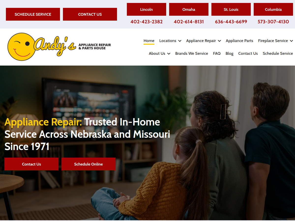 Andy's Appliance Repair website screenshot