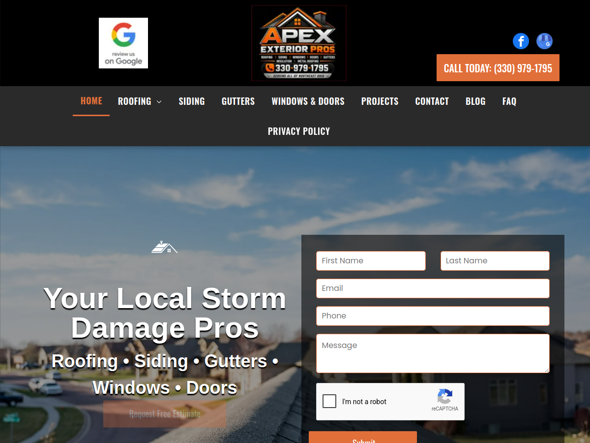 Apex Exteriors Plus website screenshot