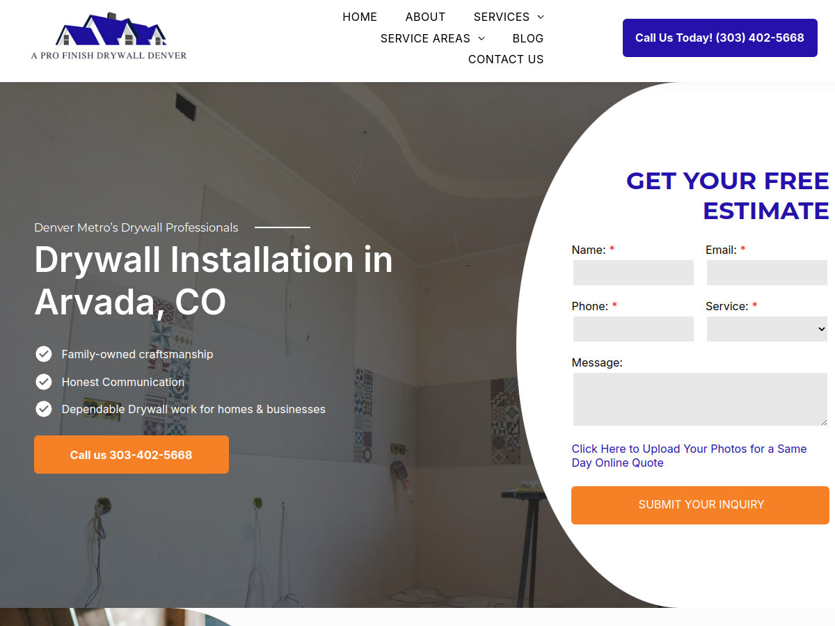 A-Pro-Finish Drywall website screenshot