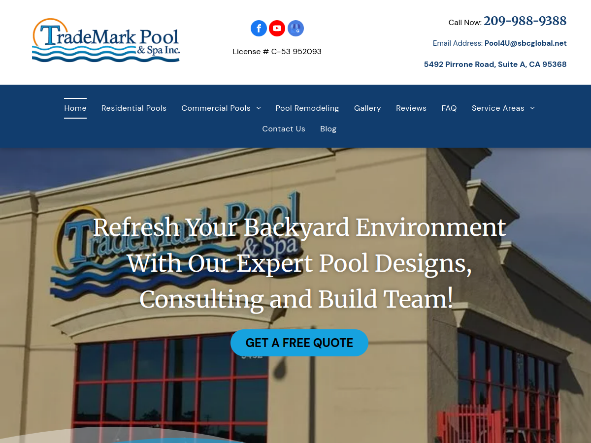 Trademark Pool and Spa website screenshot