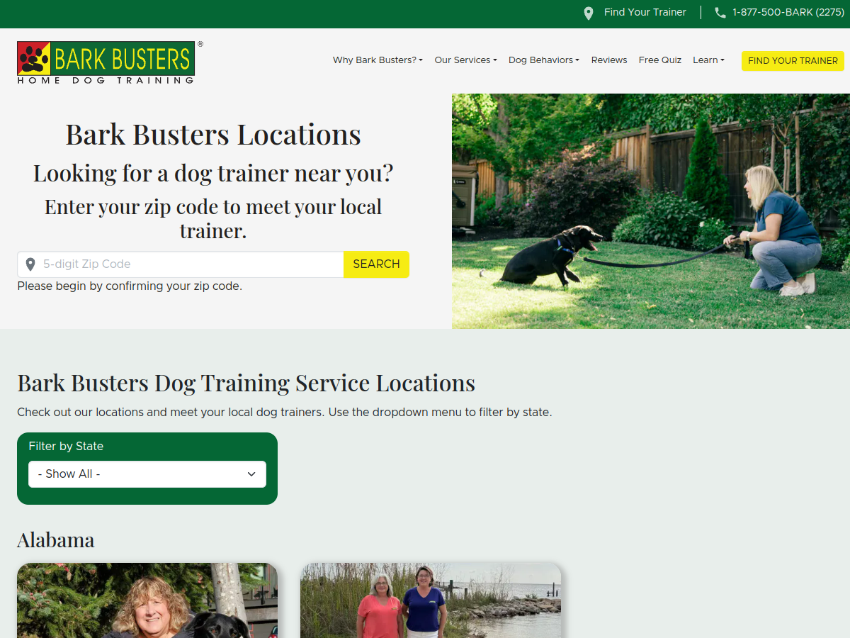 Bark Busters Home Dog Training Brevard County website screenshot
