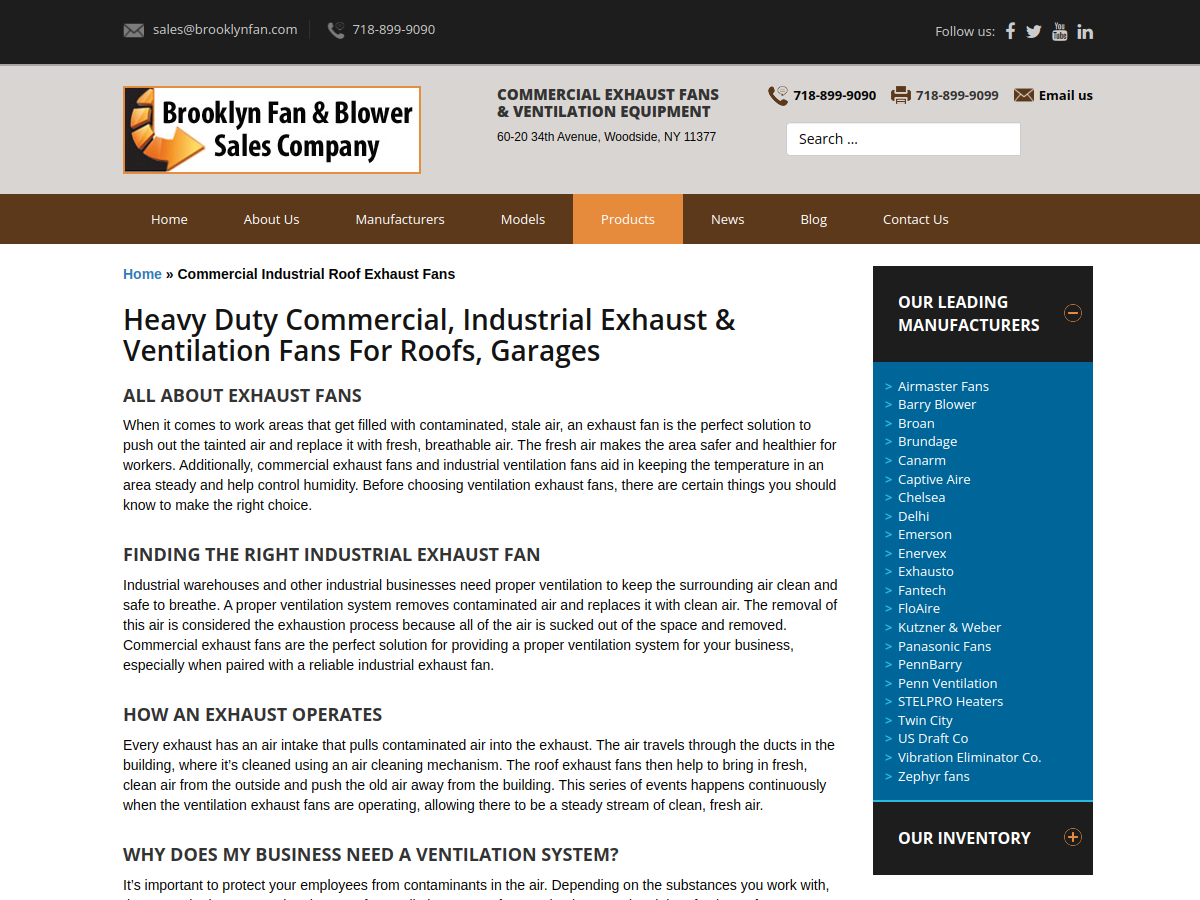 Brooklyn Fan & Blower Sales Company, Inc. website screenshot