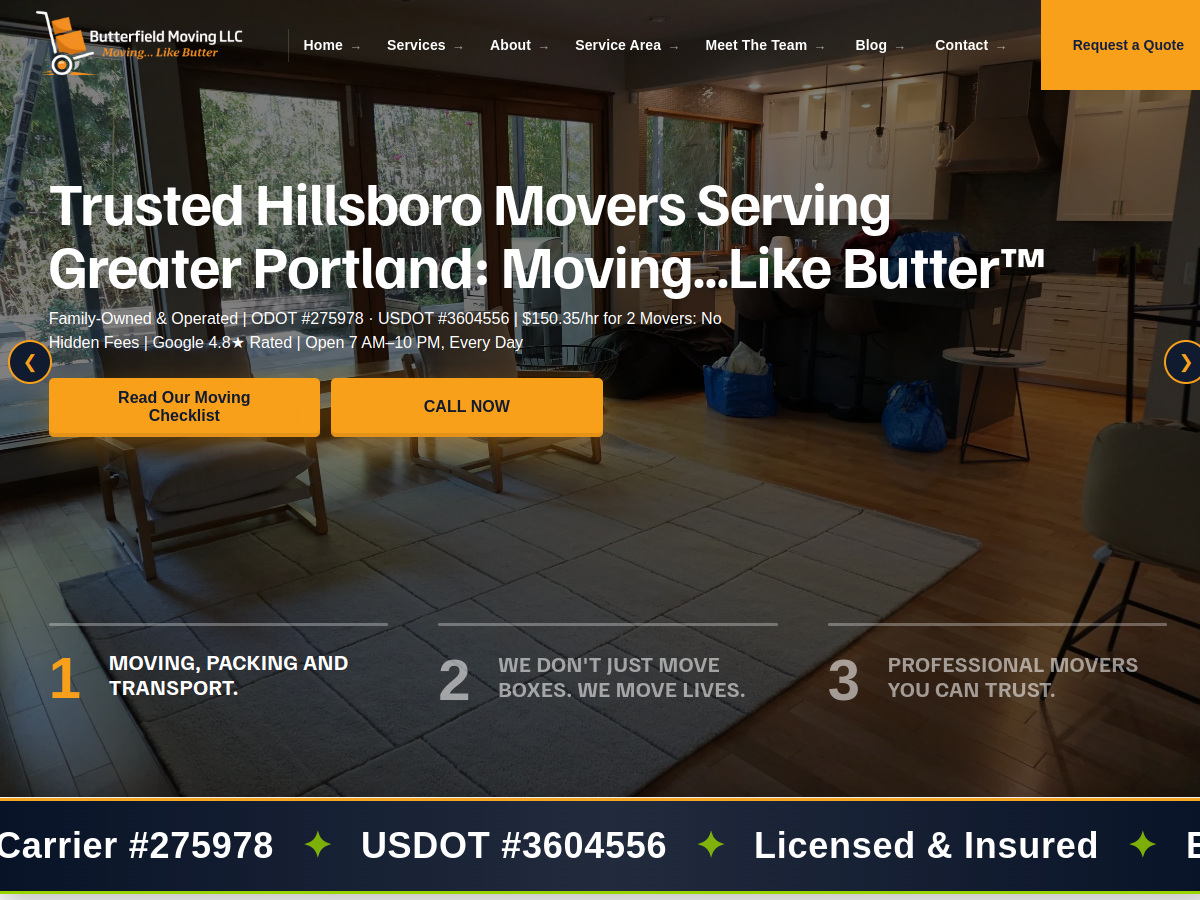 Butterfield Moving website screenshot
