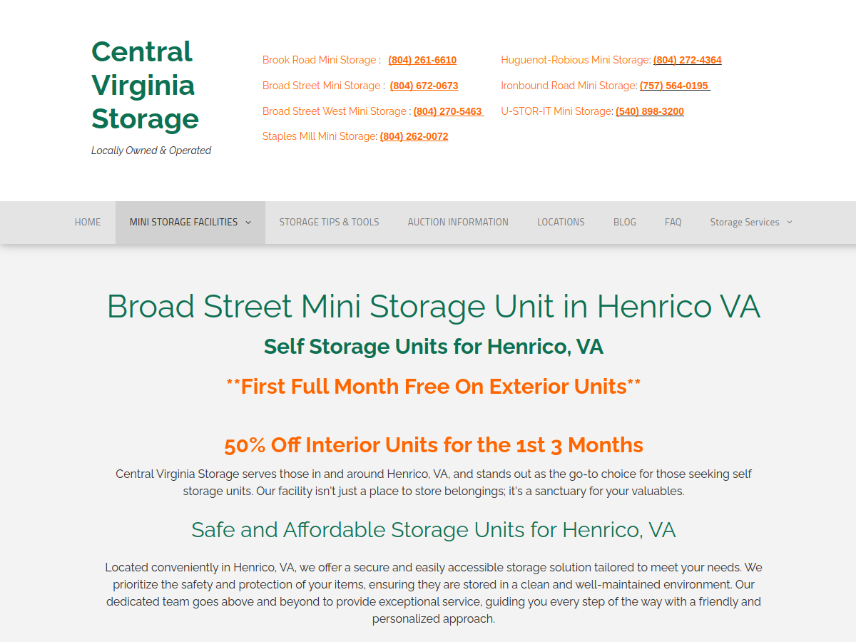 Central Virginia Storage website screenshot