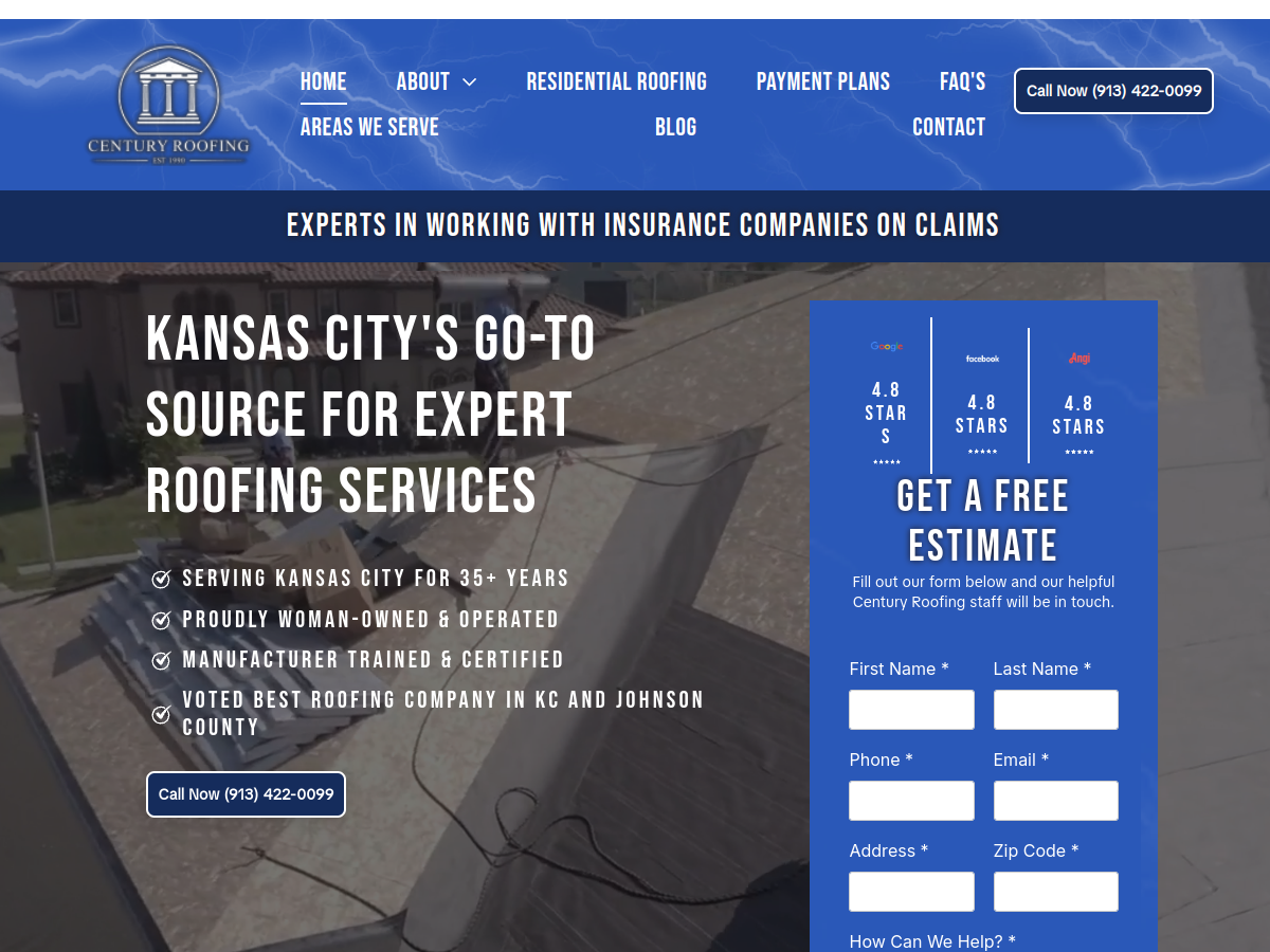 Century Roofing website screenshot