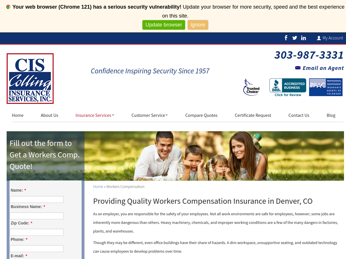 Colling Insurance Services Inc website screenshot