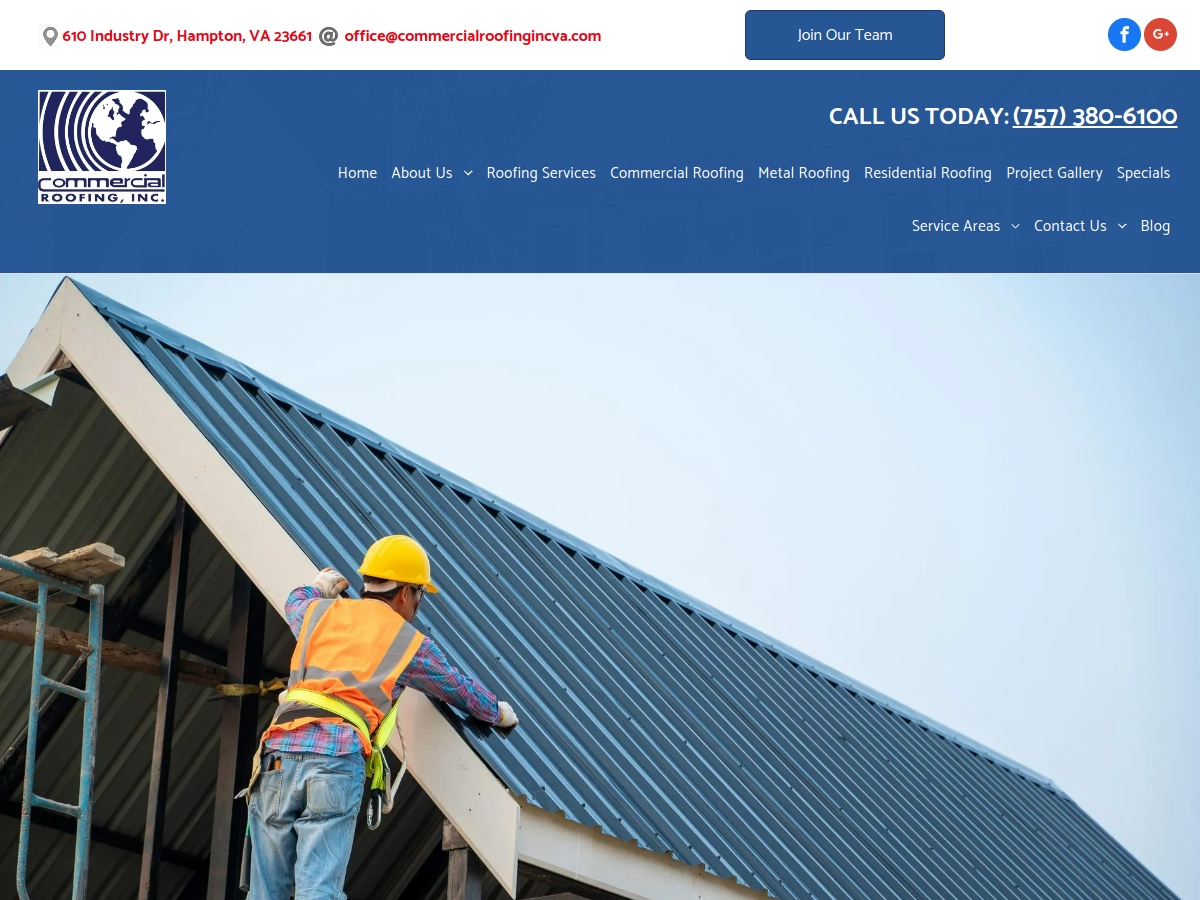 Commercial Roofing Inc website screenshot