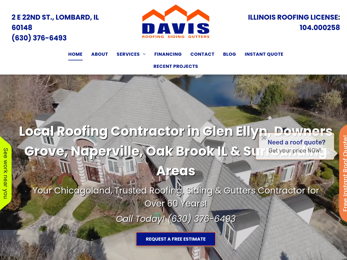 Davis Roofing, Inc website screenshot