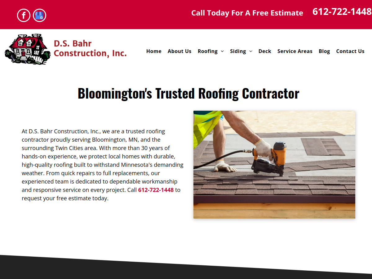 D.S. Bahr Construction, Inc. website screenshot