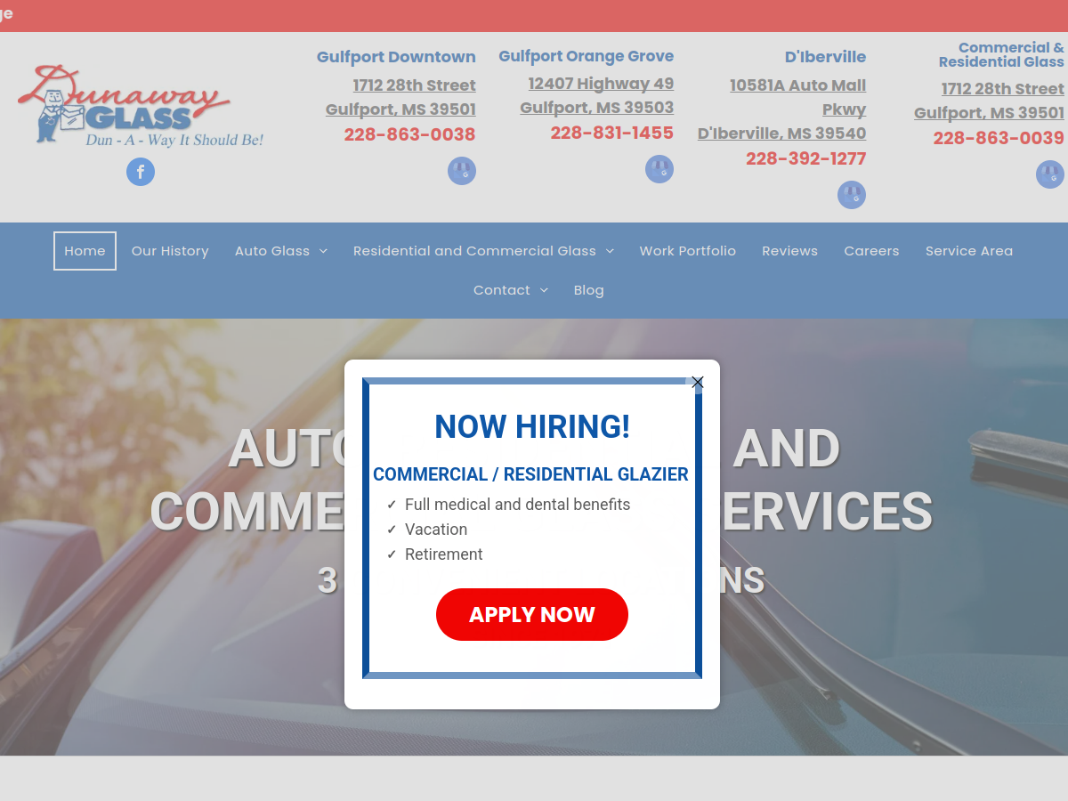 Dunaway Glass website screenshot