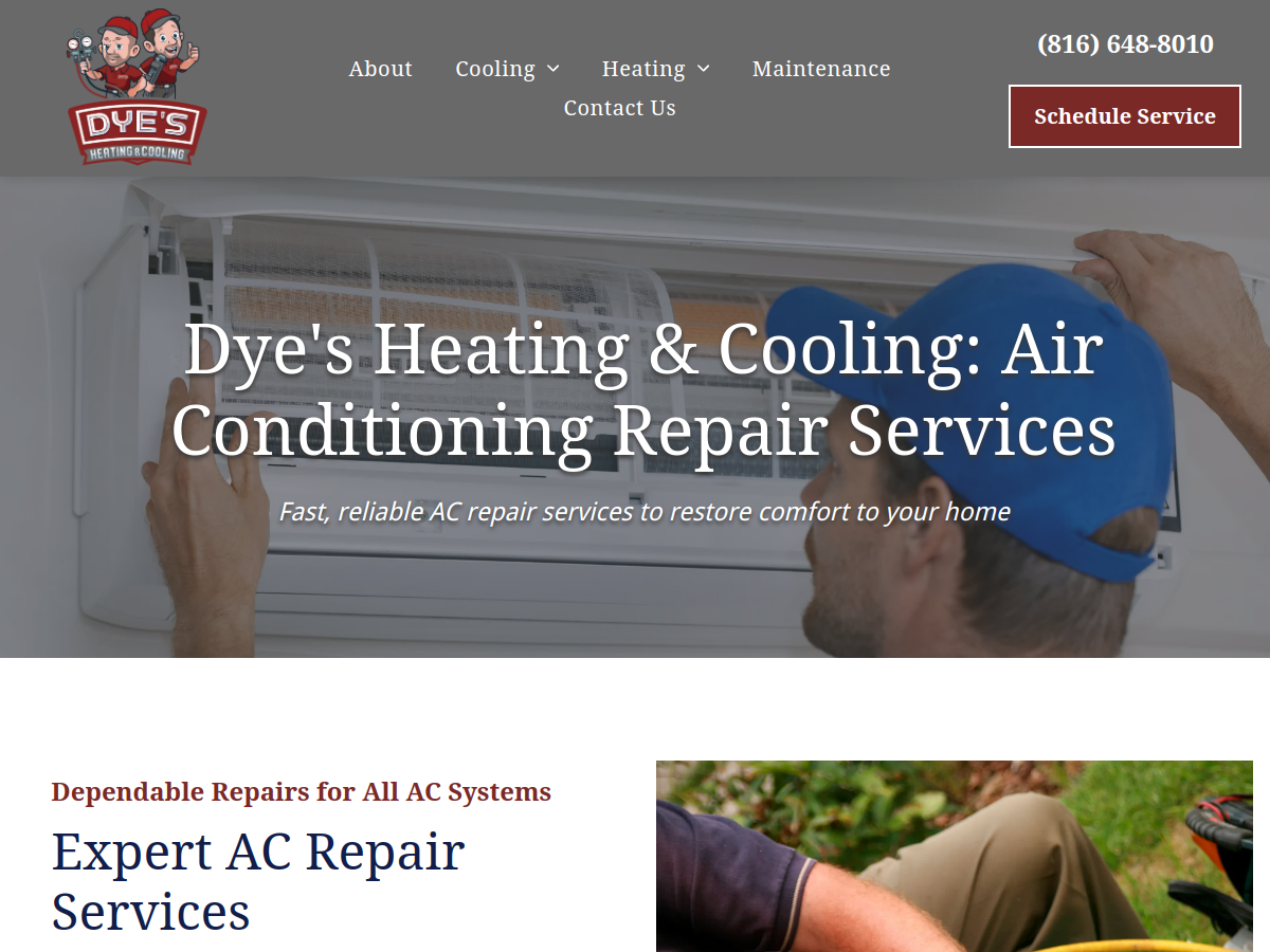 Dye's Heating & Cooling website screenshot