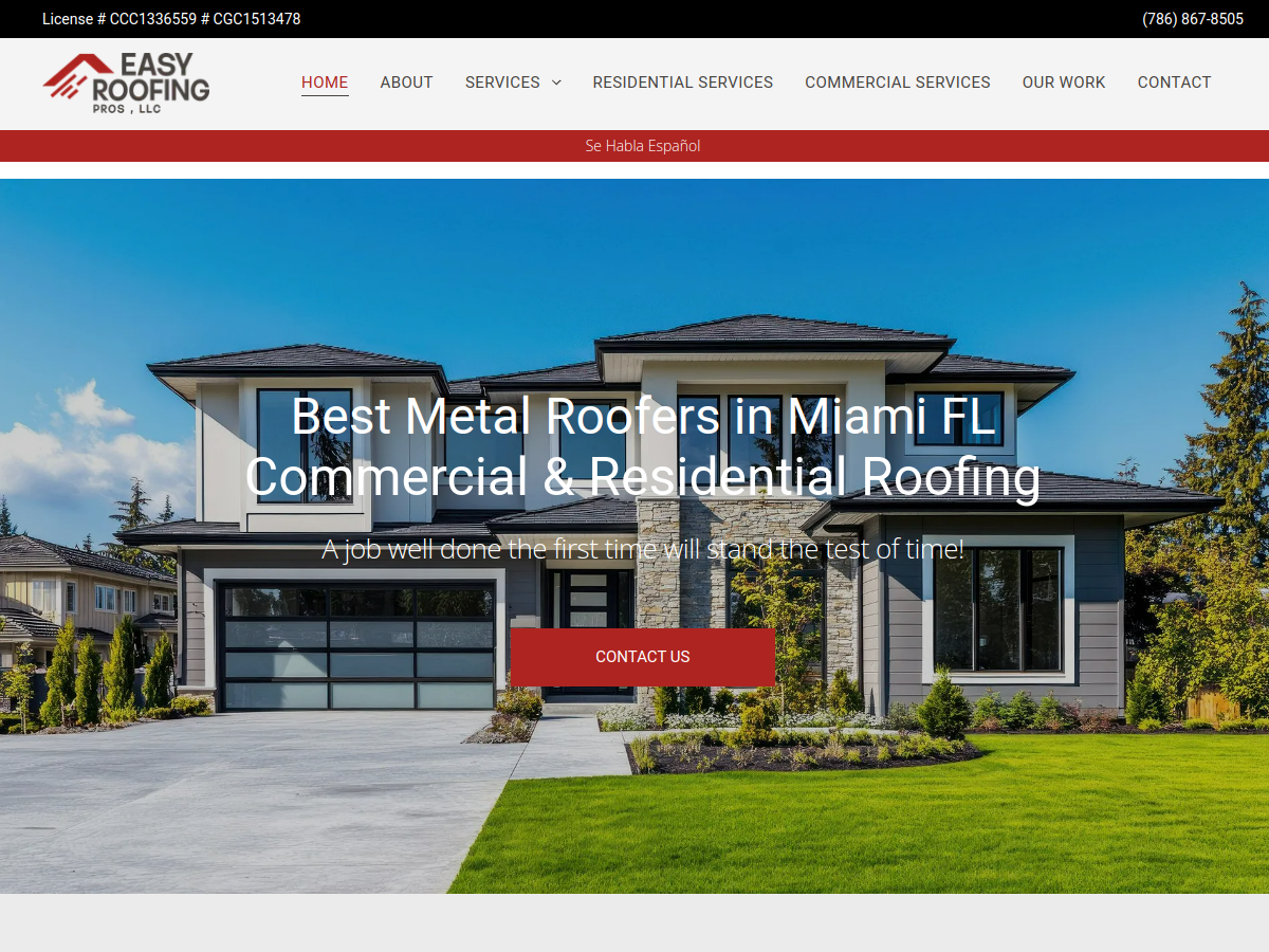 Easy Roofing Pros, LLC website screenshot