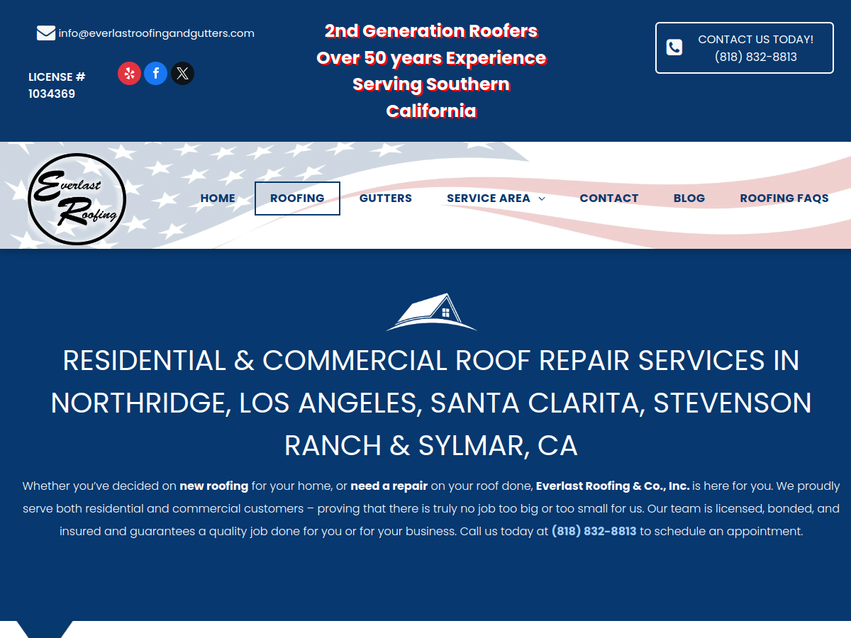 Everlast Roofing and Gutters website screenshot