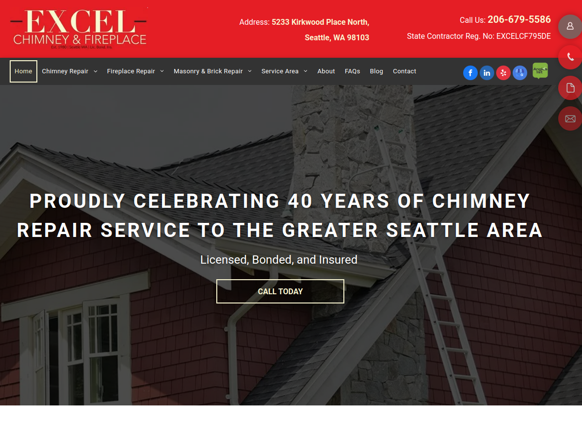 Excel Chimney & Fireplace Service website screenshot