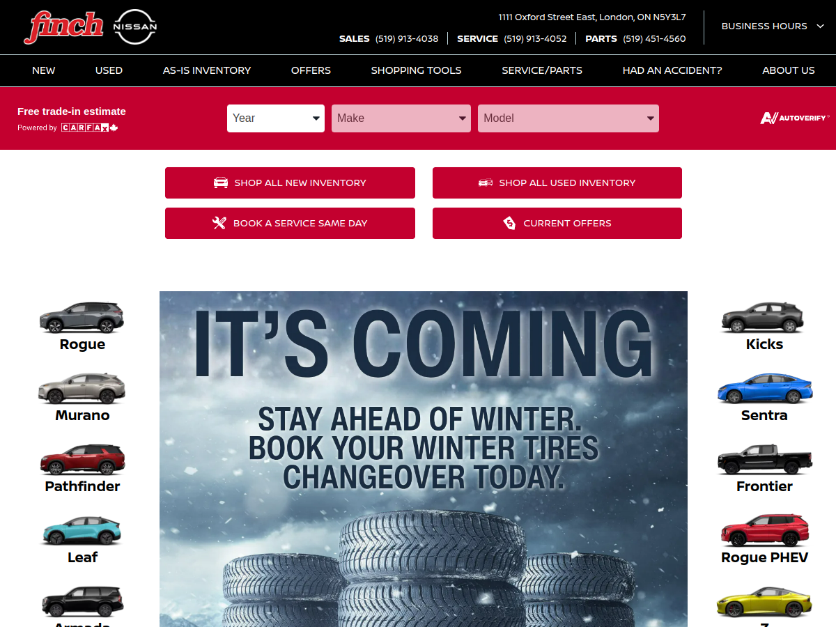 Finch Nissan website screenshot