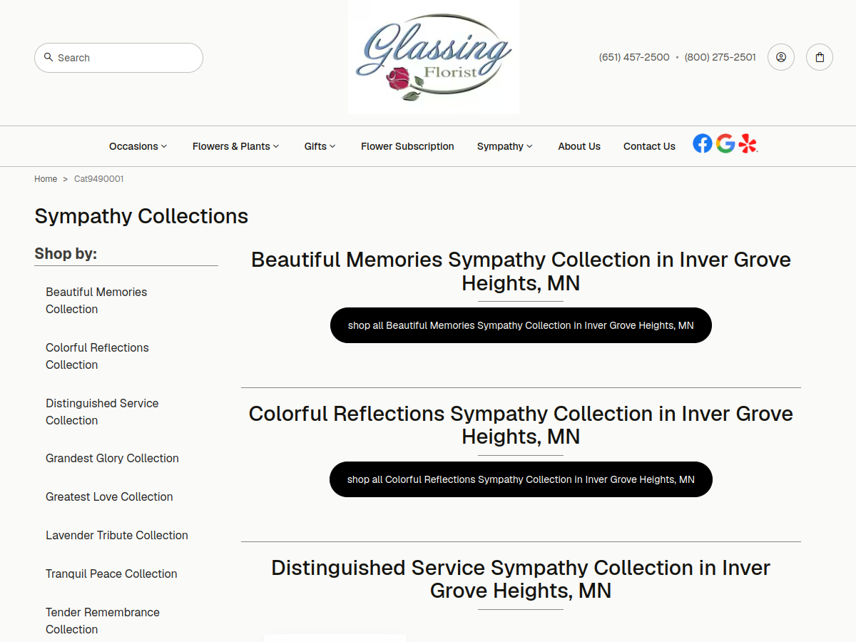 Glassing Florist website screenshot