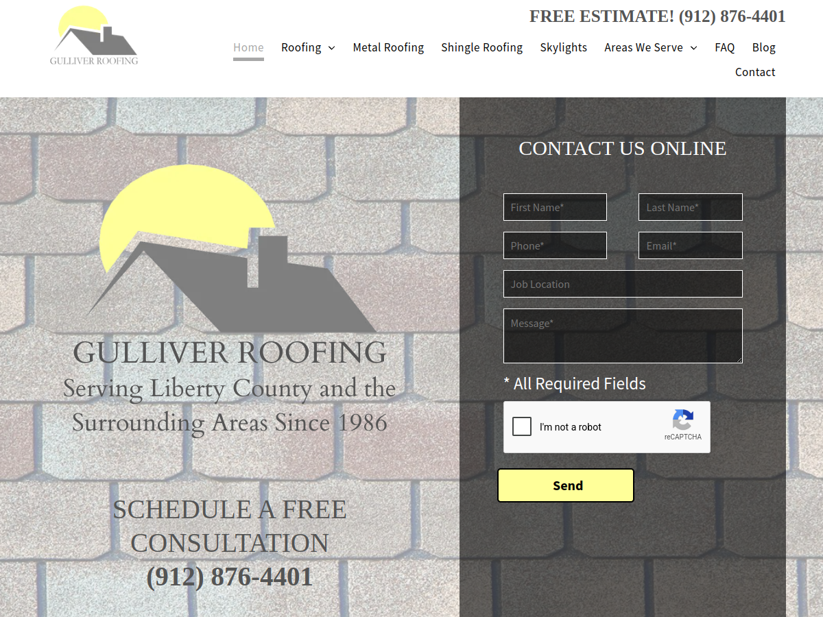 Gulliver Roofing website screenshot