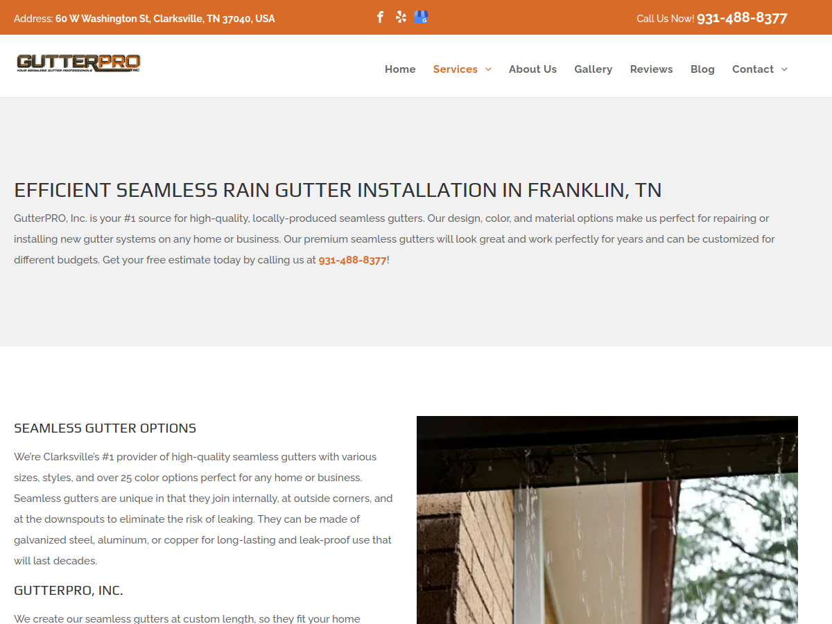 GutterPRO Inc. website screenshot
