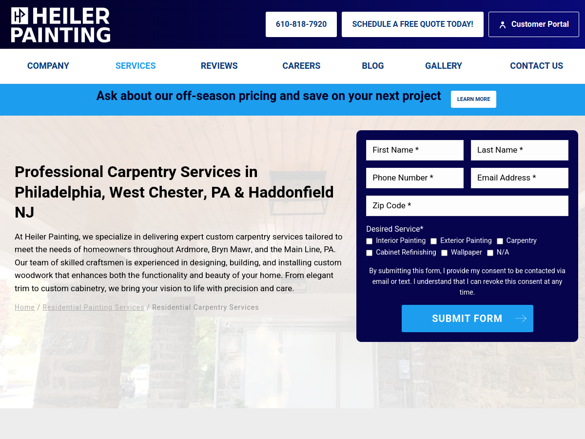 Heiler Painting website screenshot