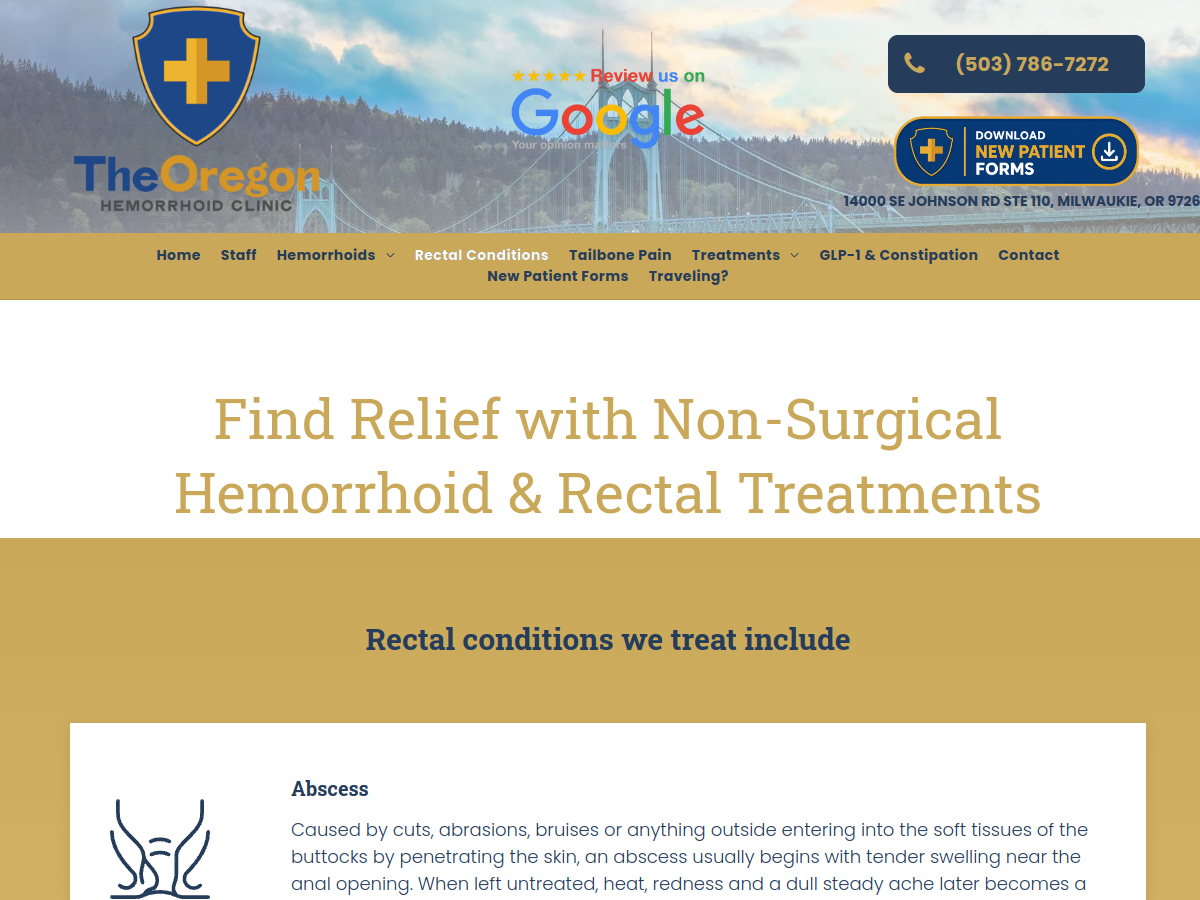 The Oregon Hemorrhoid Clinic website screenshot