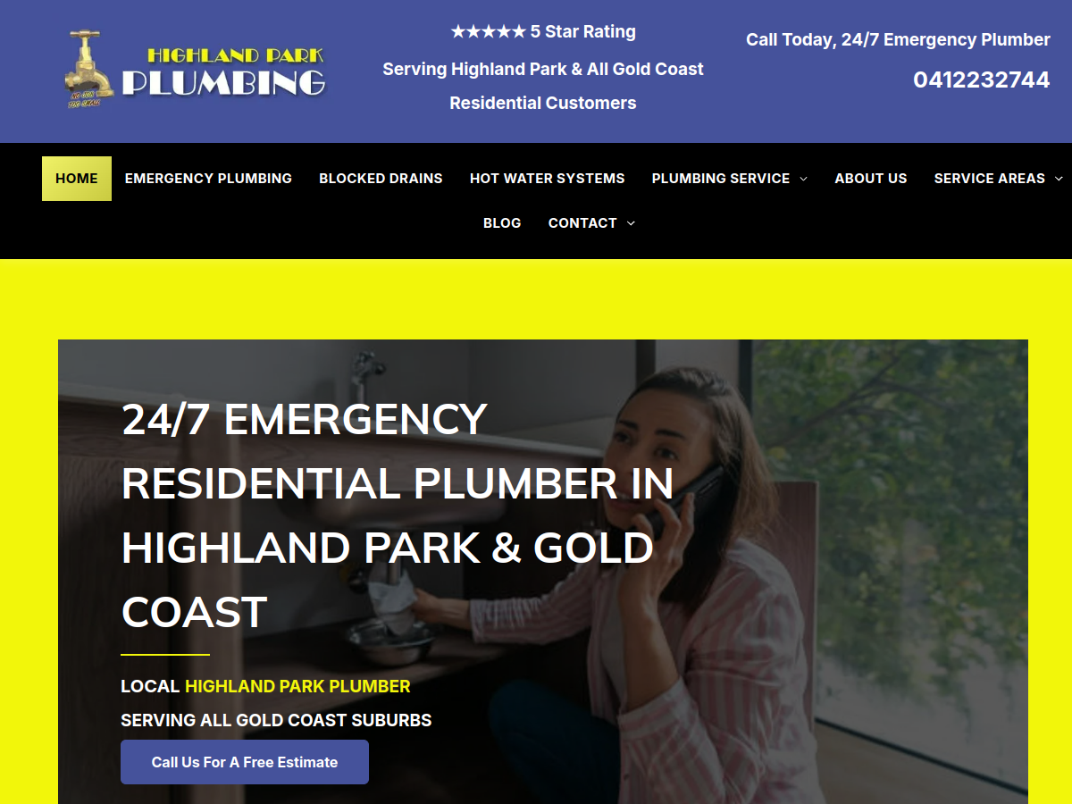 Highland Park Plumbing website screenshot