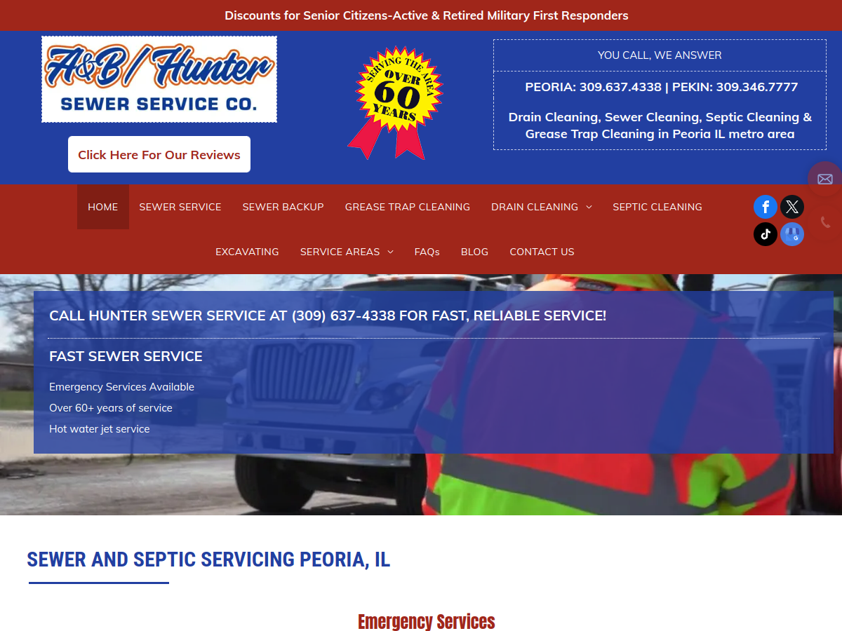 A & B Hunter Sewer Service Co website screenshot