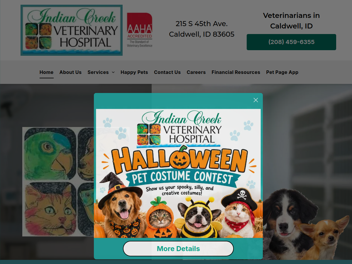 Indian Creek Veterinary Hospital website screenshot