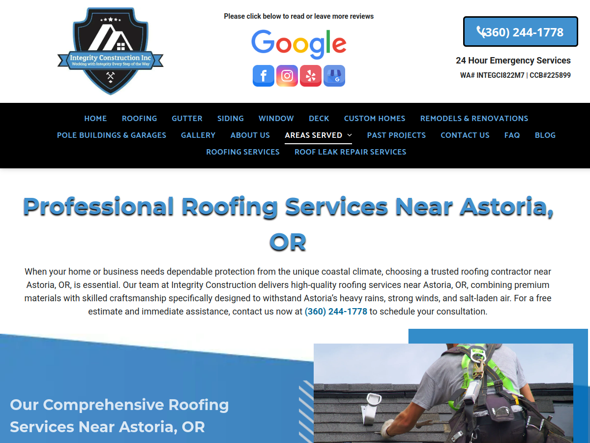 Integrity Construction Inc website screenshot