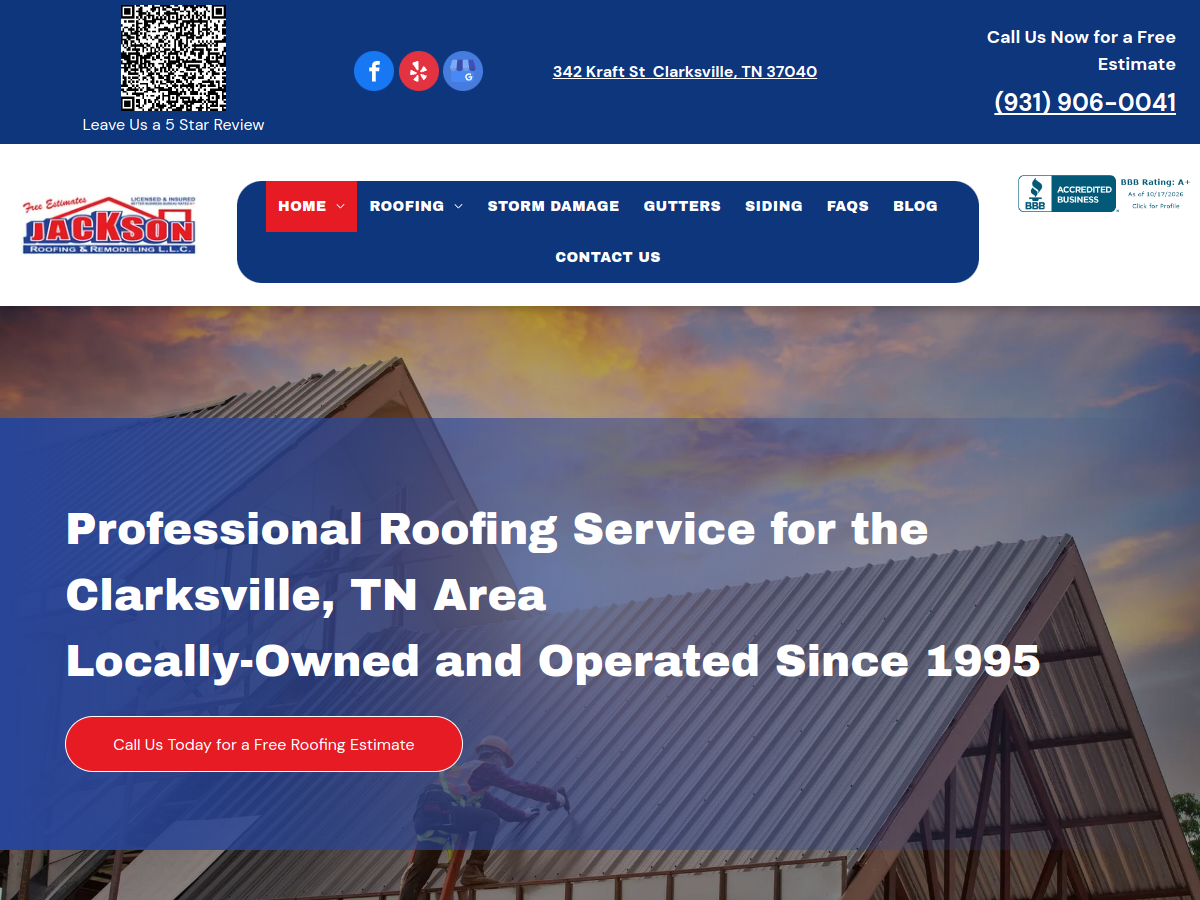 Jackson Roofing & Remodeling LLC website screenshot