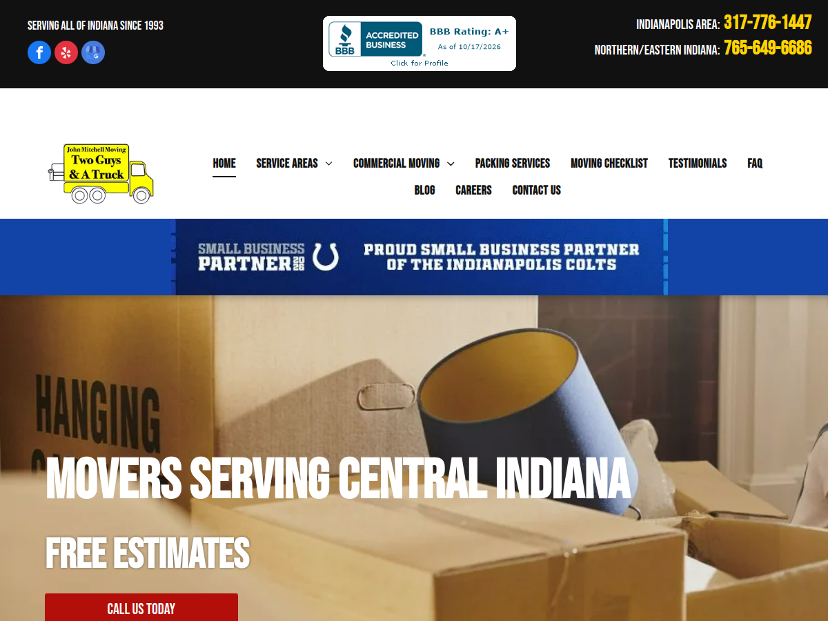 John Mitchell Moving/Two Guys and a Truck website screenshot