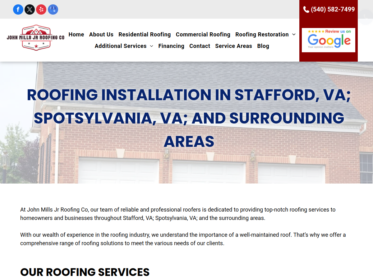 John Mills Roofing website screenshot