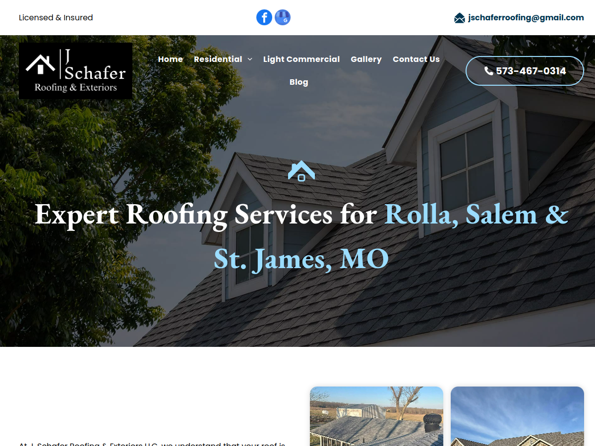 J Schafer Roofing & Exteriors website screenshot