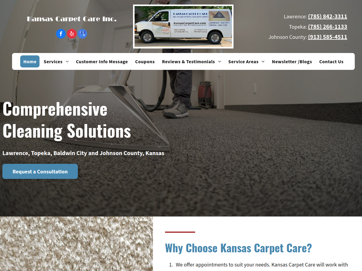 Kansas Carpet Care Inc website screenshot