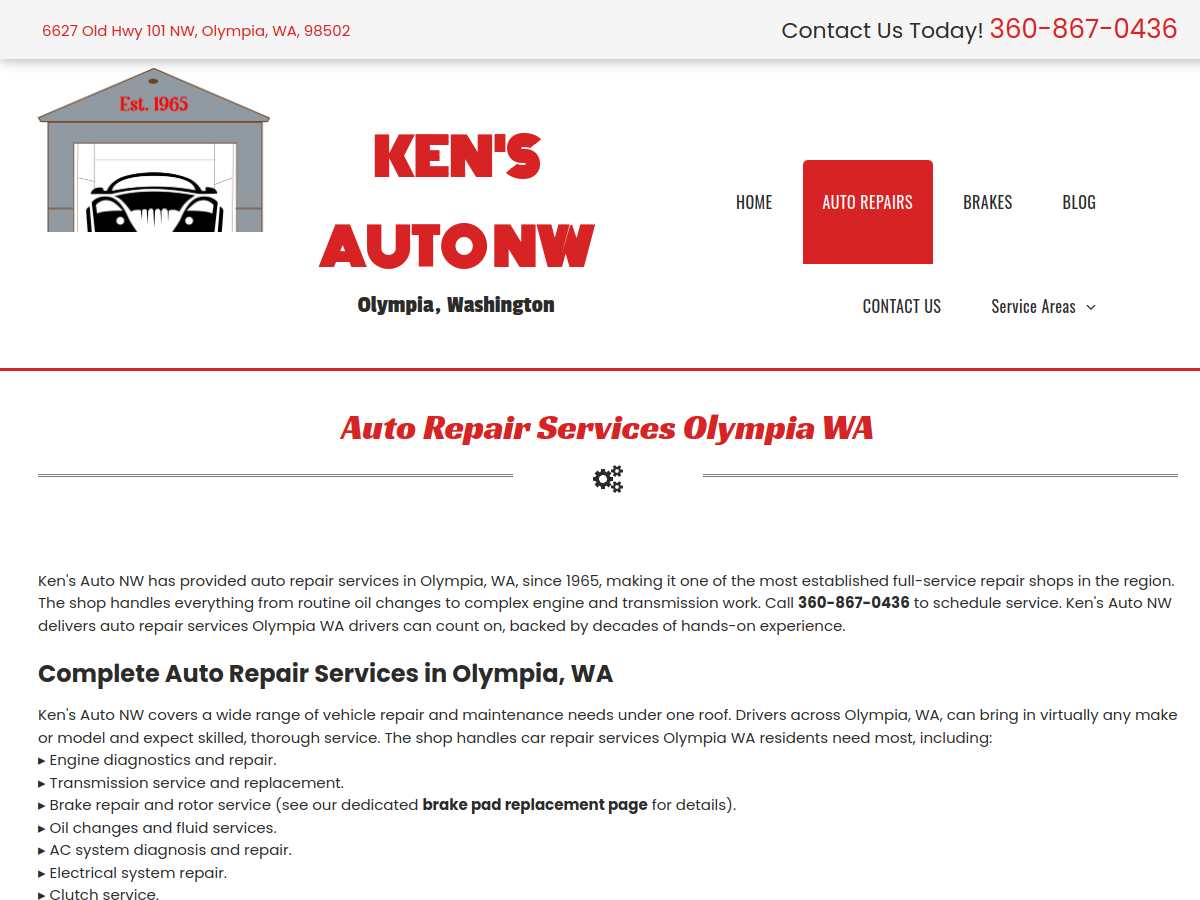 Ken's Auto NW website screenshot