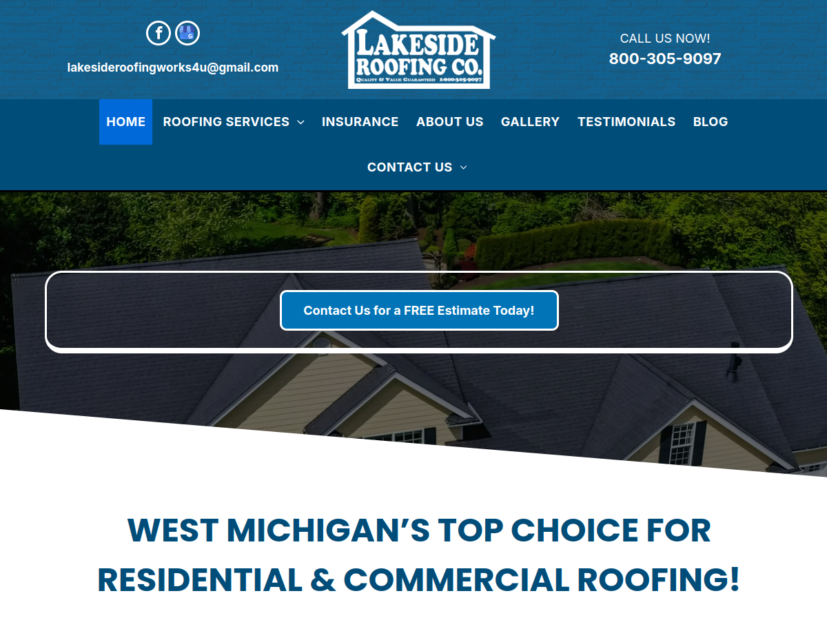 Lakeside Roofing Company website screenshot