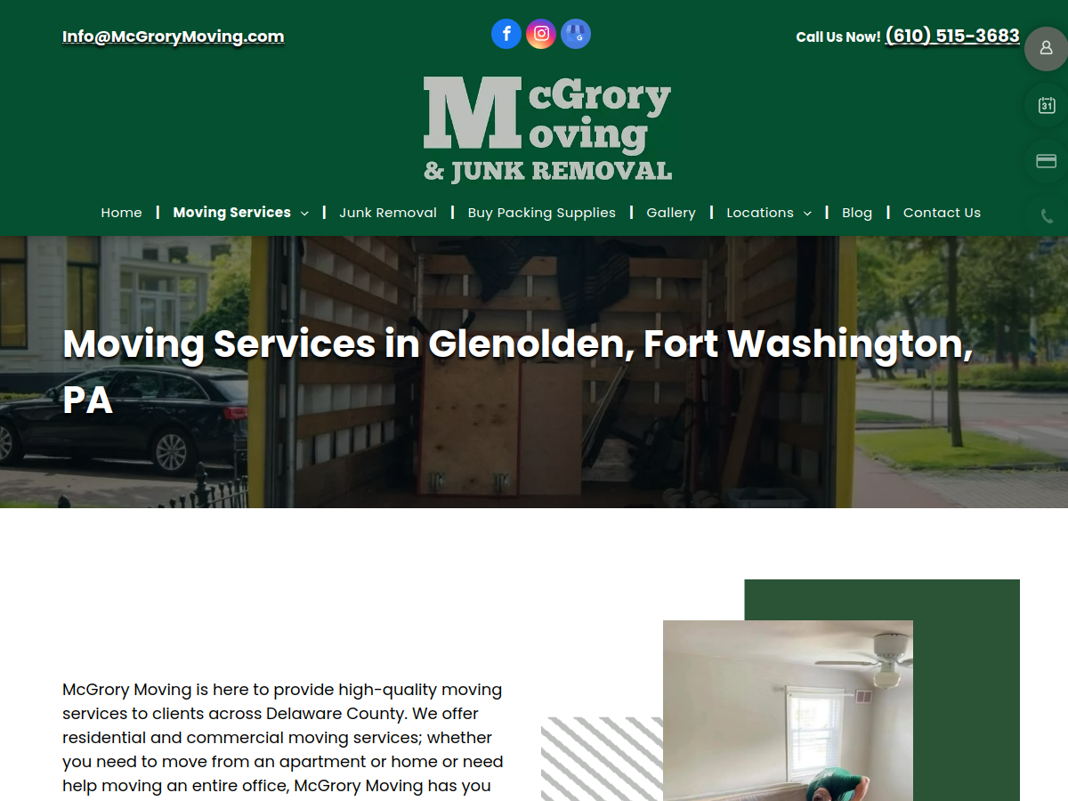 McGrory Moving and Junk Removal website screenshot