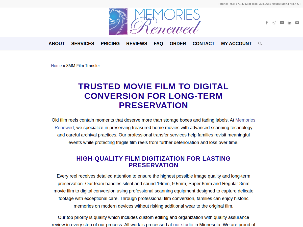 Memories Renewed website screenshot