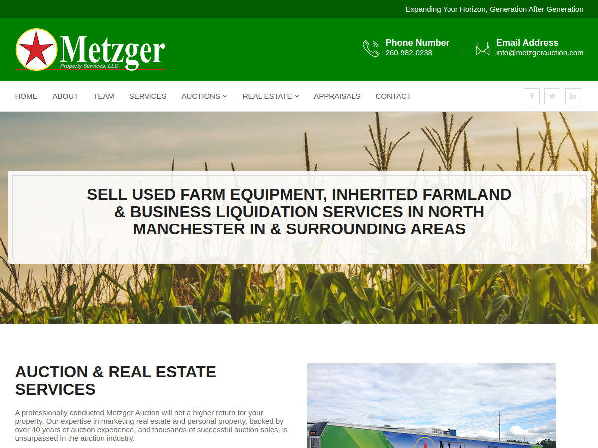 Metzger Auctions website screenshot