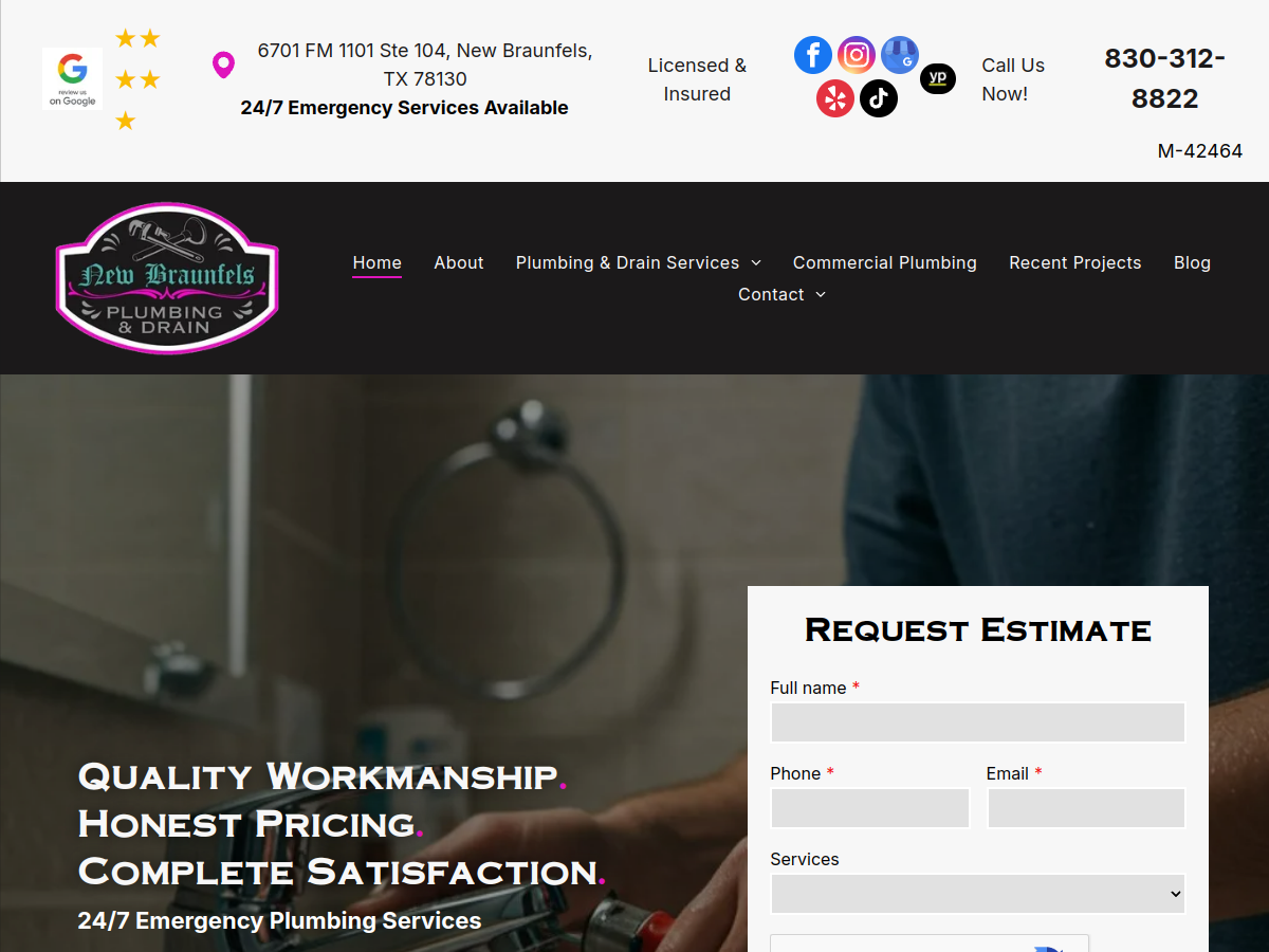 New Braunfels Plumbing & Drain website screenshot