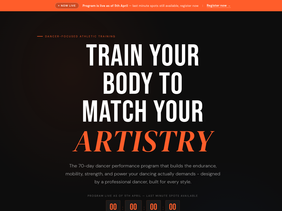 NFZ Fitness website — dancer performance coaching landing page