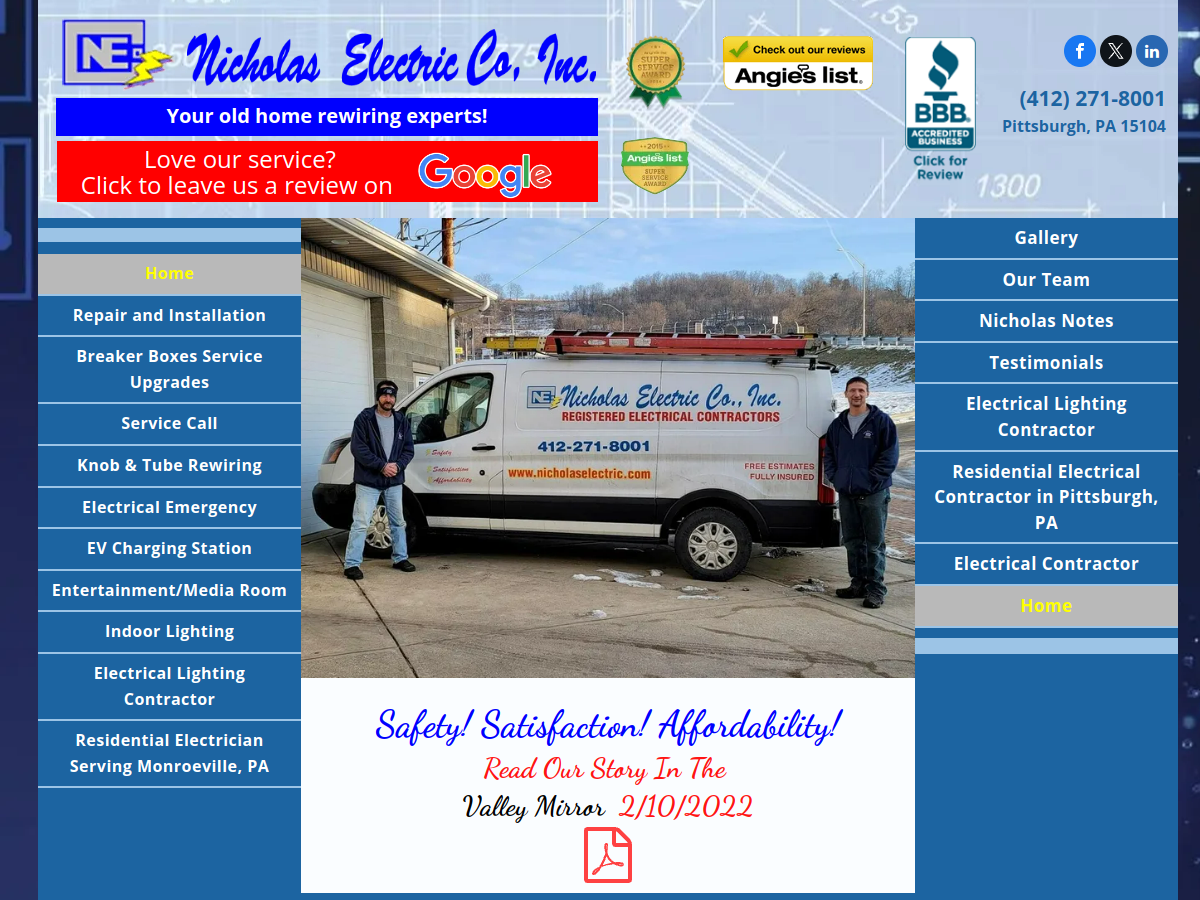 Nicholas Electric Co website screenshot