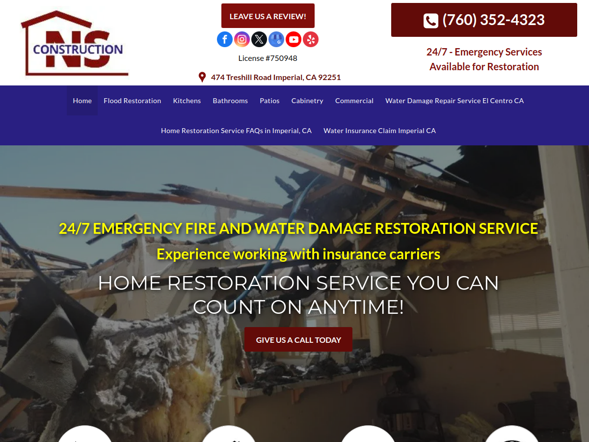 NS Construction Inc website screenshot