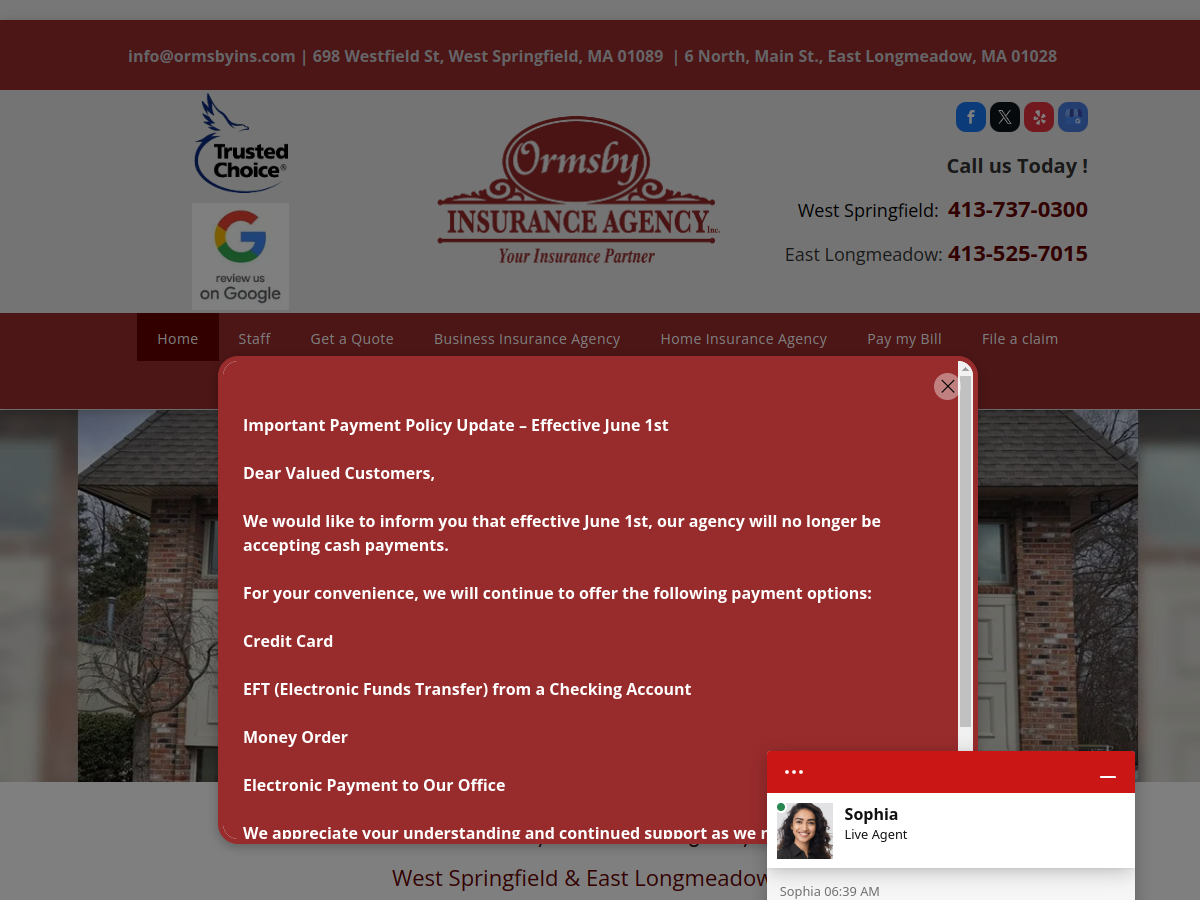 Ormsby Insurance Agency Inc. website screenshot