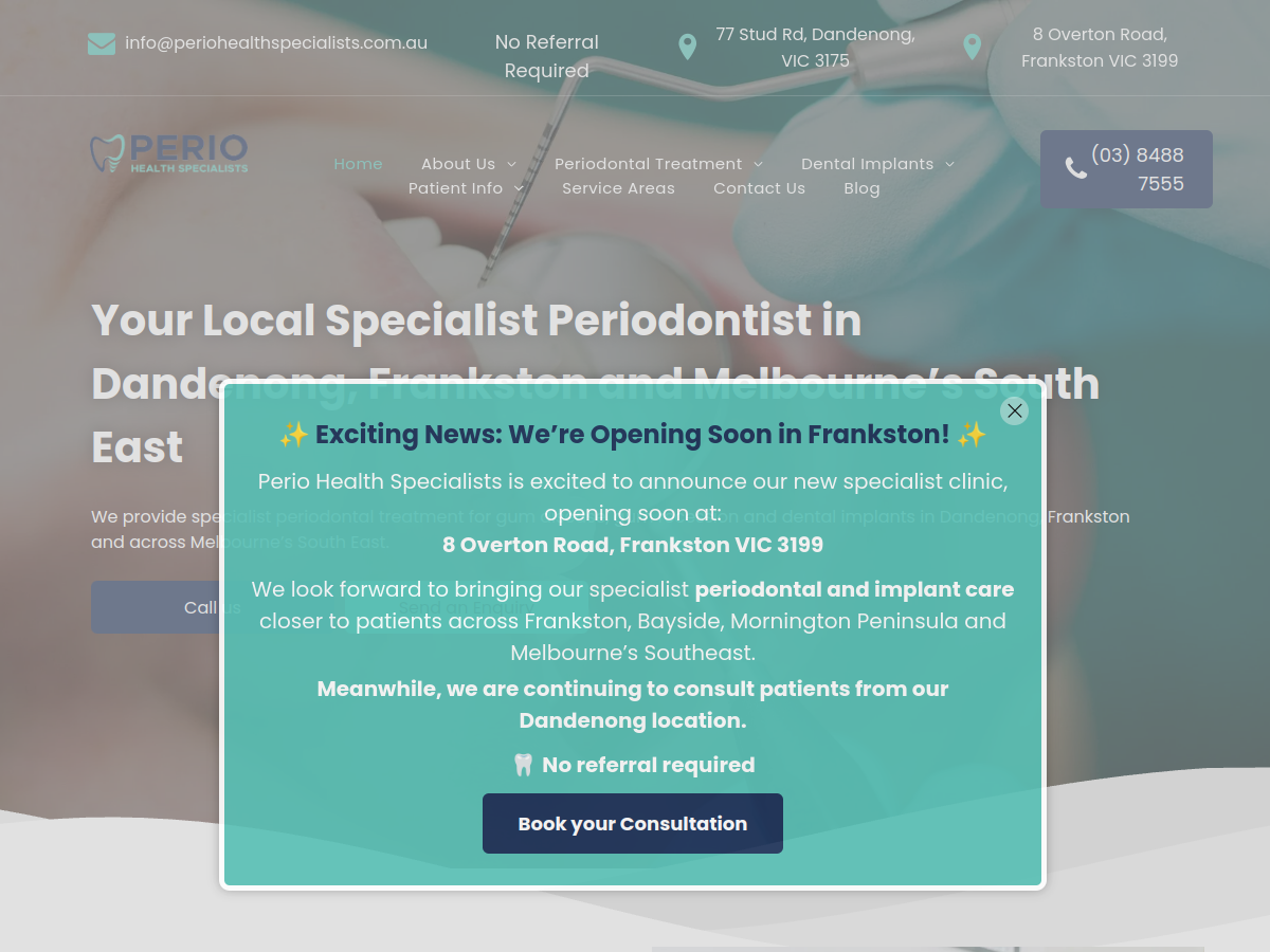 Perio Health Specialists website screenshot