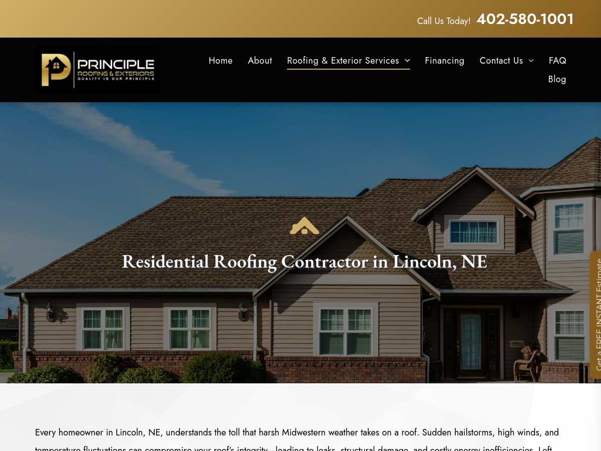 Principle Roofing and Exterior website screenshot