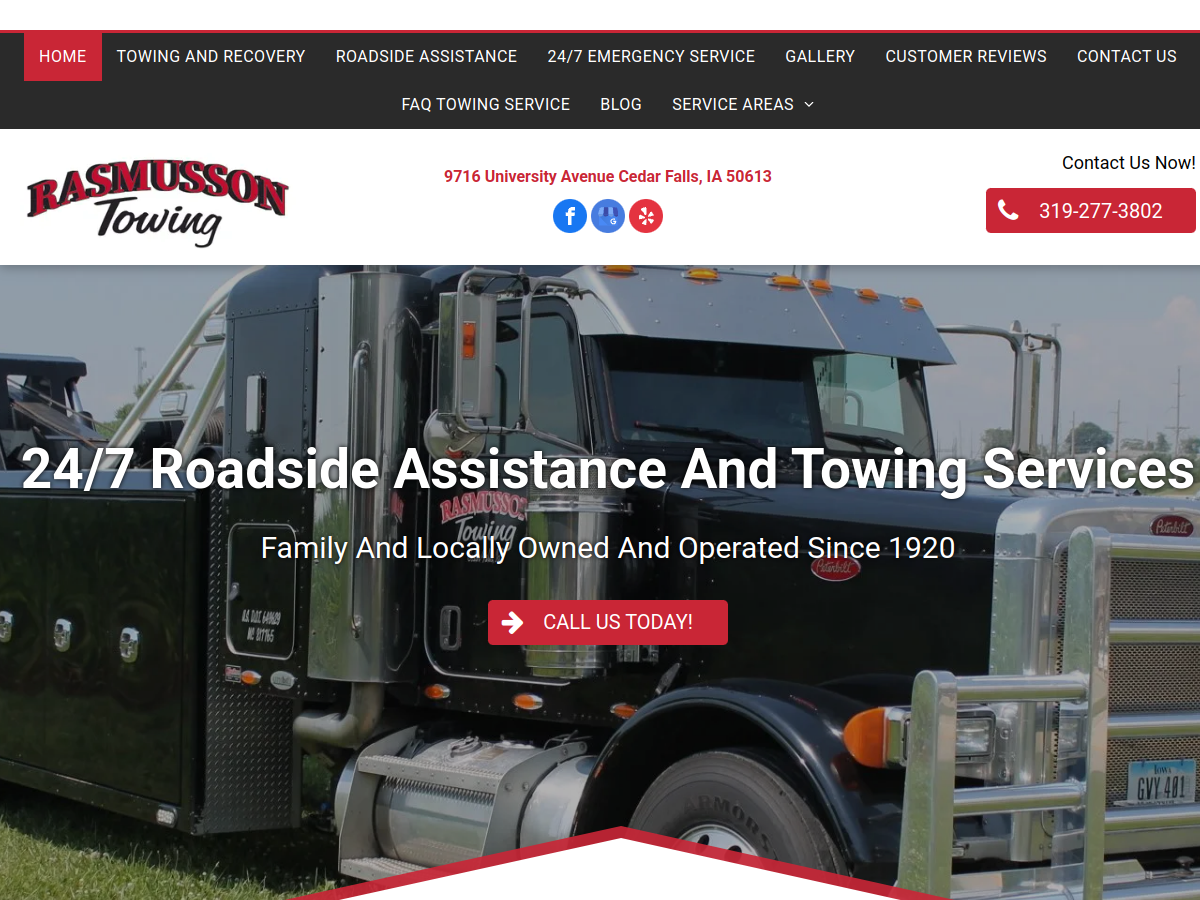 Rasmusson Towing & Recovery Service website screenshot