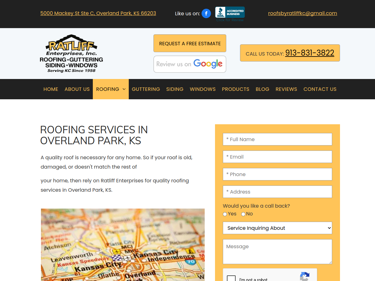 Ratliff Roofing, Siding and Gutter Enterprises website screenshot