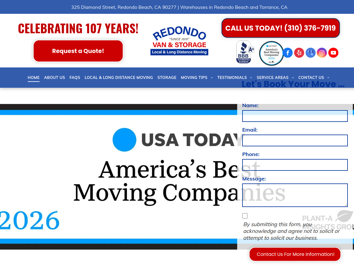 Redondo Van & Storage website screenshot